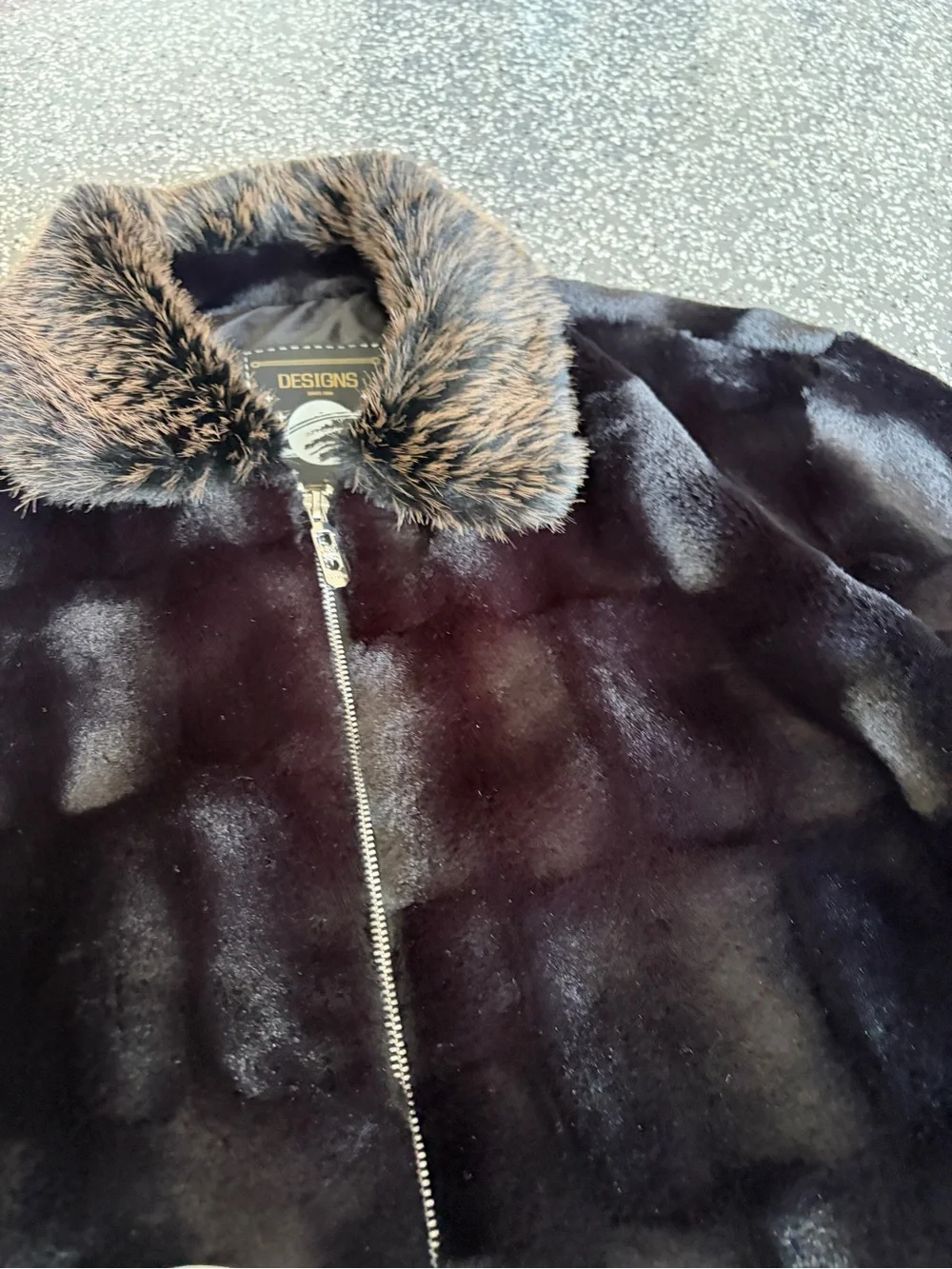 Mens Black Faux Fur Bomber Jacket with Contrast Collar